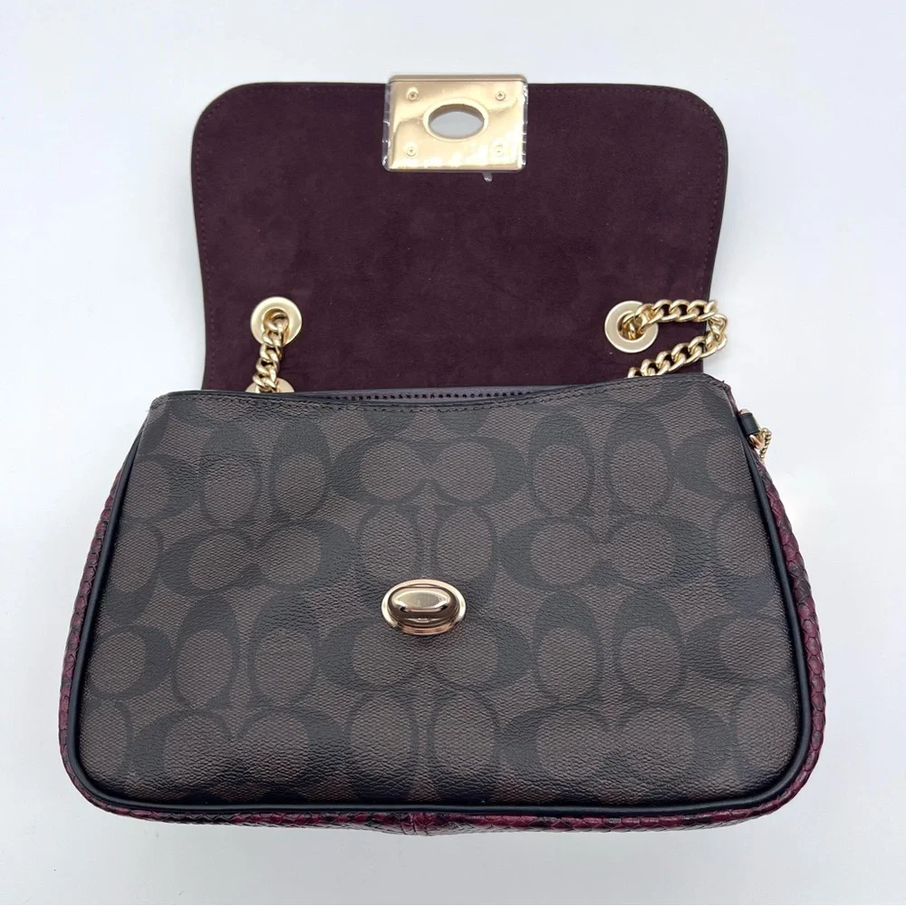 Coach Turnlock Chain Shoulder Bag 54182 Signature Canvas Python Like New - Picture 12 of 16